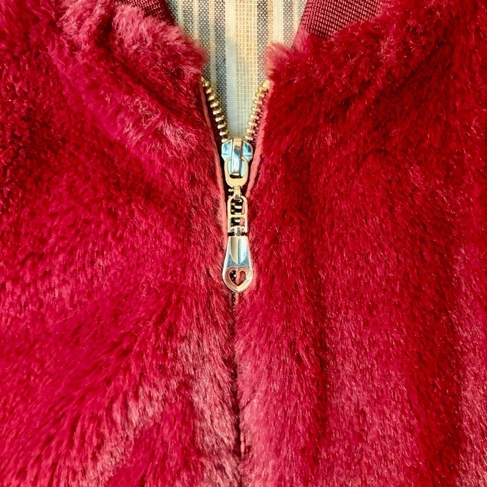 NEW Say What? Jacket Medium Faux Fur Maroon Red Teddy Bomber Jacket Cozy NWOT - Picture 8 of 15